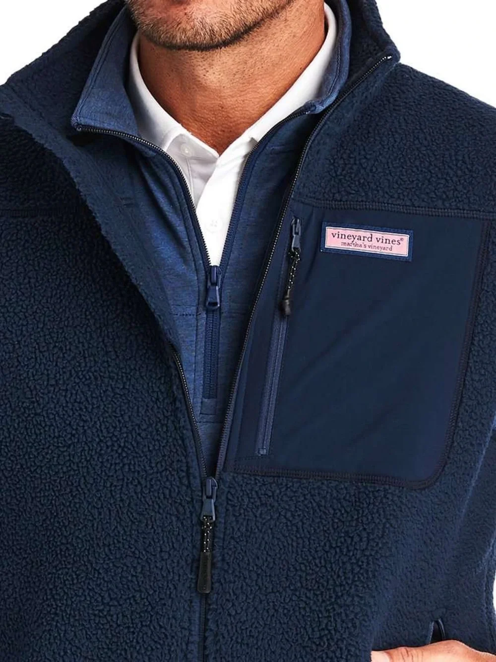Vineyard Vines Men’s Navy Blue Stillwater Sherpa Vest, Size Large - Picture 3 of 11